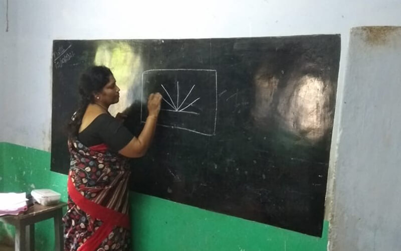 Art Instructor Mrs. Lakshmi Swamy teaching the techniques of Drawing