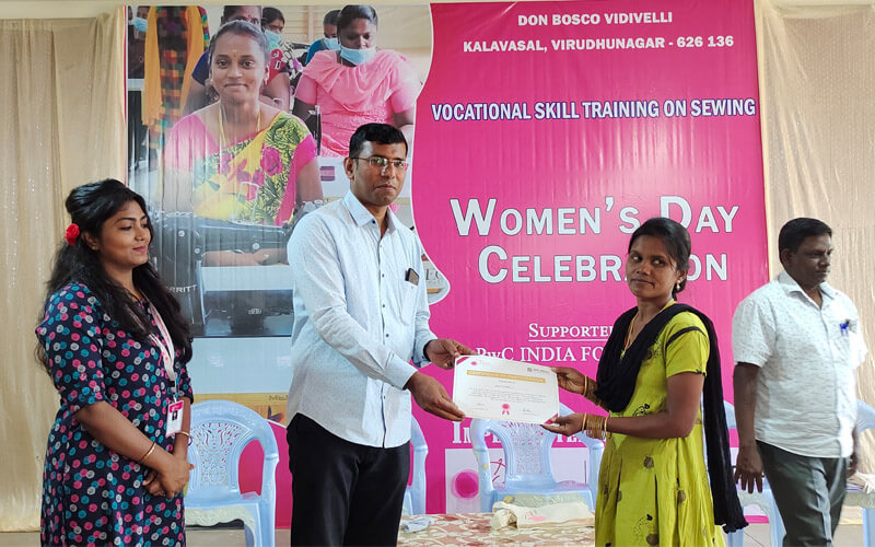 Mrs Arputhapmani Receives Sewing Completion Certificate